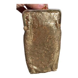 Whiting & Davis Gold Mesh Bag Dual Pouch Kiss Lock Vintage 7.5” x4”